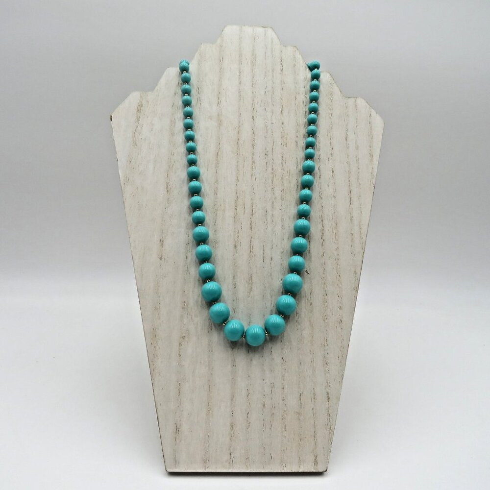 Vintage Beaded Necklace‎ Turquoise Blue Gold Tone Clasp Chunky Statement Jewelry